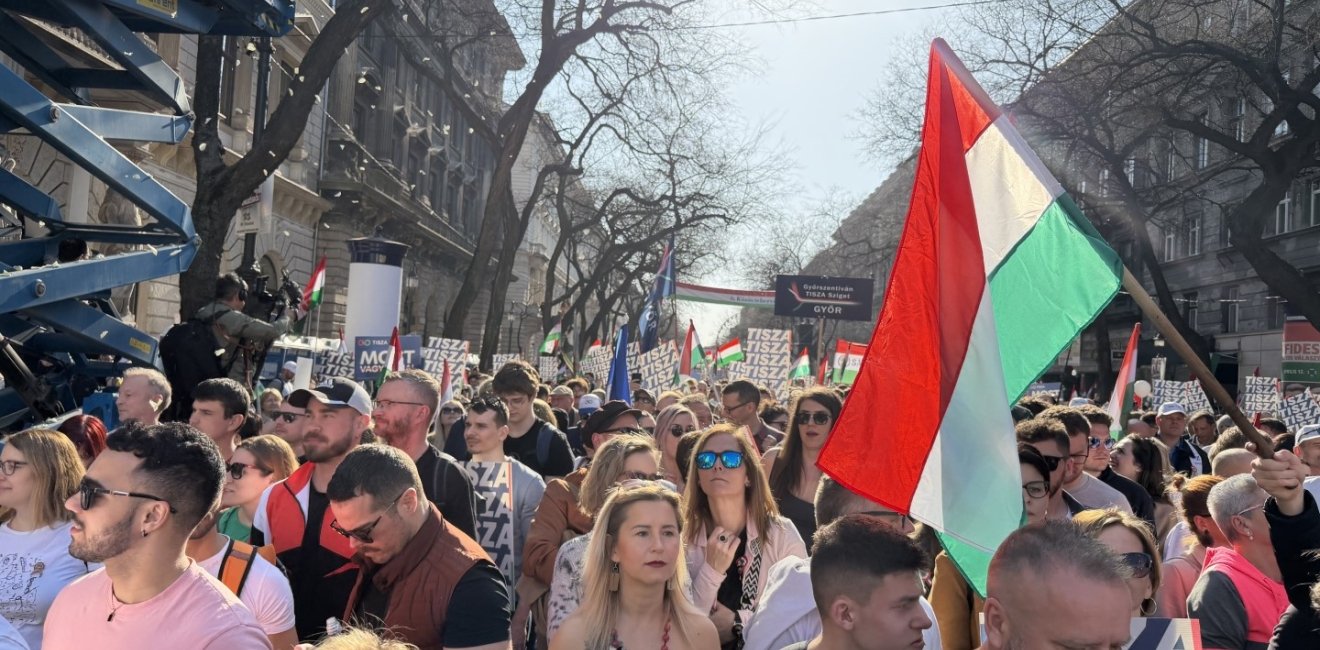 Tisza march in downtown Budapest on March 15, 2026