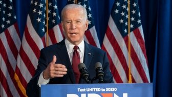 New York, NY - January 7, 2020: President Joe Biden made a foreign policy statement at Current on Pier 59 as part of his presidential campaign