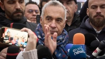 Calin Georgescu speaks to the press on the annulment of the December 2024 elections in Romania.