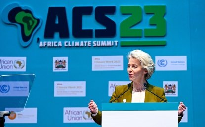 Ursula von der Leyen speaking at the Africa Climate Summit in 2023.