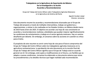 Trabajadores en la Agricultura de Exportación de México: De la Investigación a la Acción Acuerdos y Recomendaciones