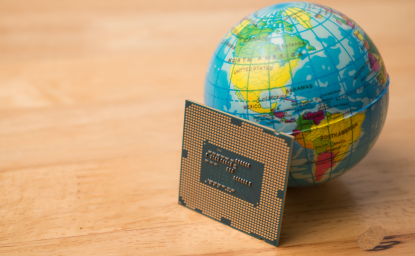 Central Processing Unit leaning against a globe