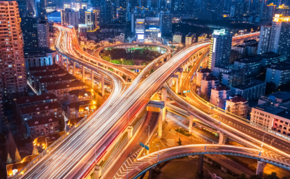 Busy road at night