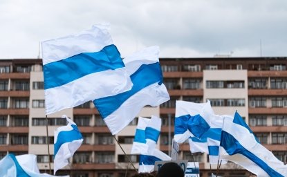 Russian blue white protest flags