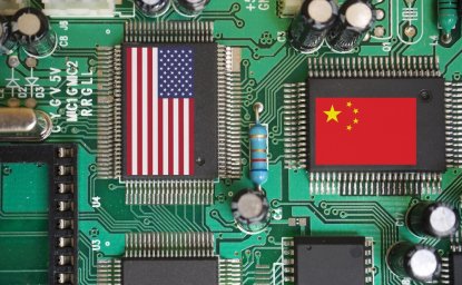 America and china flag on chips