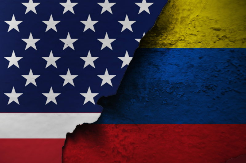 US and Colombian flags painted on a wall
