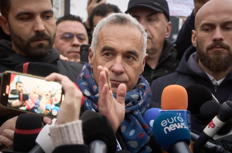 Calin Georgescu speaks to the press on the annulment of the December 2024 elections in Romania.