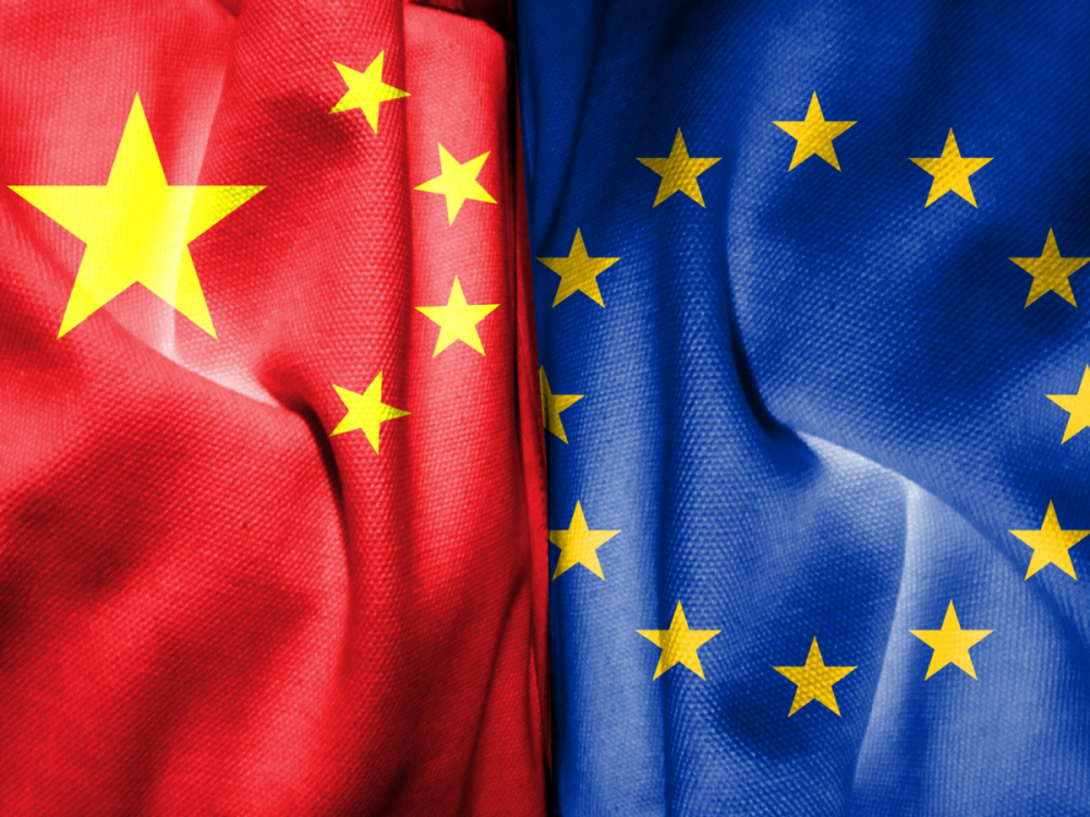 Chinese and EU flags