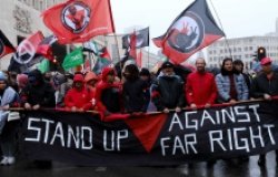 People attend a demonstration against the Far Right in Brussels, Belgium