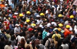 A crowd of anti-mining protestors in Lima, Peru.