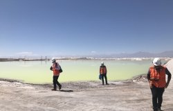 Workers at a SQM lithium mine in the Salar de Atacama