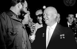 Khrushchev and Fidel Castro greet each other at the UNGA in 1960.