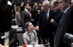 Sixteen-year-old Swedish climate activist Greta Thunberg attends the European Economic and Social Committee event on February 21, 2019, in Brussels, Belgium