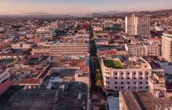 Aerial view of Guatemala City. Empty streets due to quarantine of Covid-19 or Coronavirus.